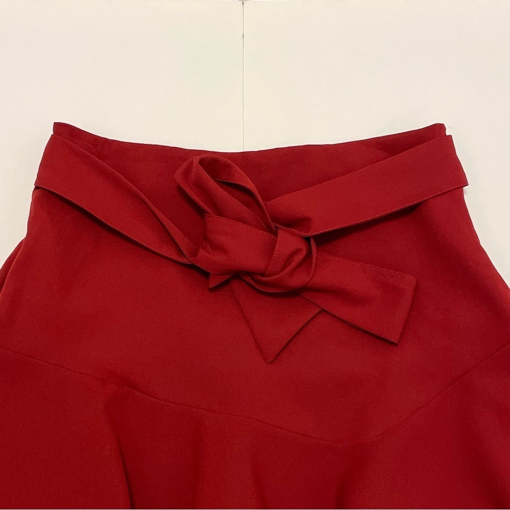 Zara Burgundy Red Bow Flounced Hem Women’s Skirt/Skort with Tie Detail Size L - Picture 2 of 15